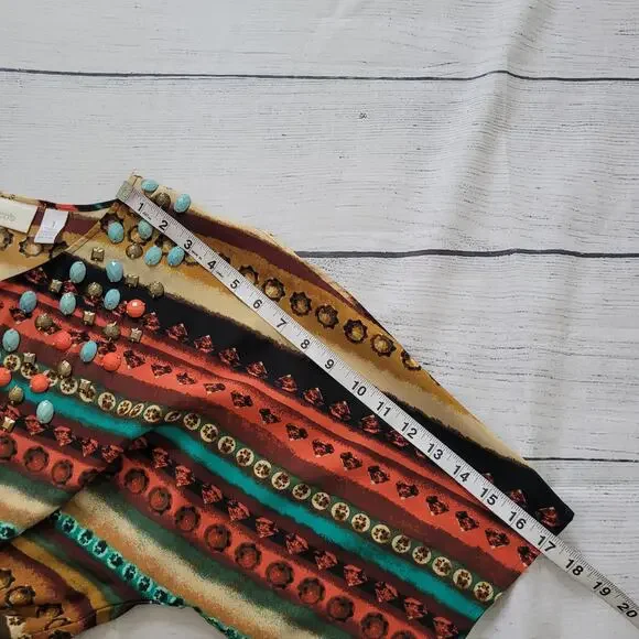 Chico's Size 1 US M Southwest Art to Wear Rock Embellished Gathered Waist Top - Picture 9 of 11